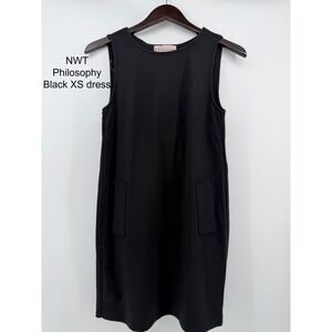 NWT Philosophy Black Sleeveless Shift Dress With Faux Pockets XS